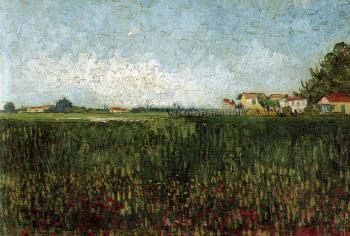 Vincent Van Gogh : Farmhouses In A Wheat Field Near Arles